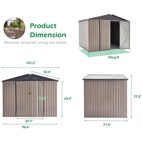 8 Ft. W x 6 Ft. D Metal Storage Shed - Image 3